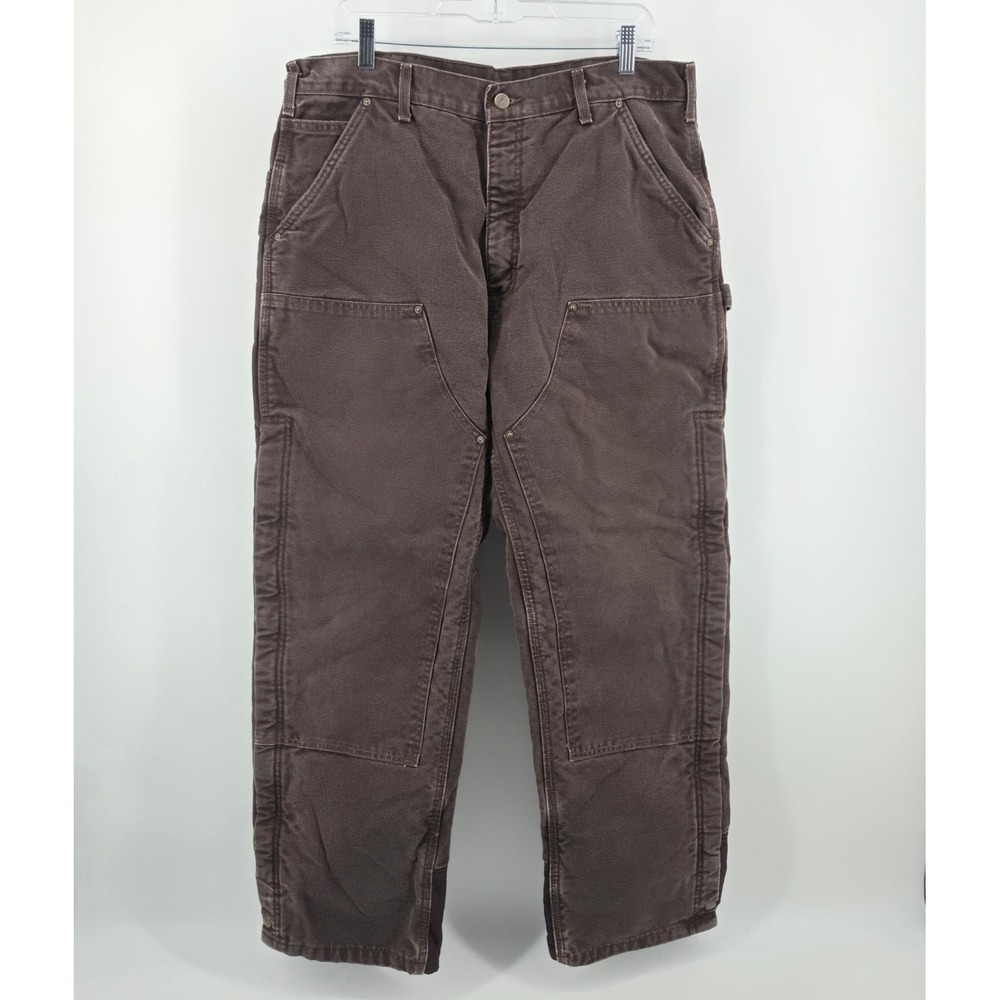 Carhartt B194 DKB Quilt Lined Double Front Work Pants Brown 38x32 Zip Leg